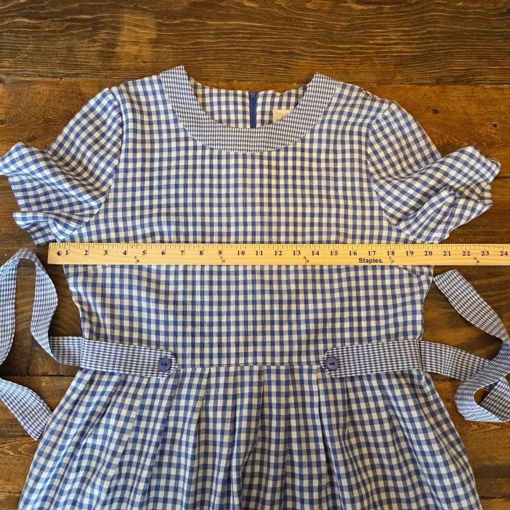 90s Vintage Blue Gingham Check Midi Sz 8 Short Sleeve Tie‎ modest cottagecore